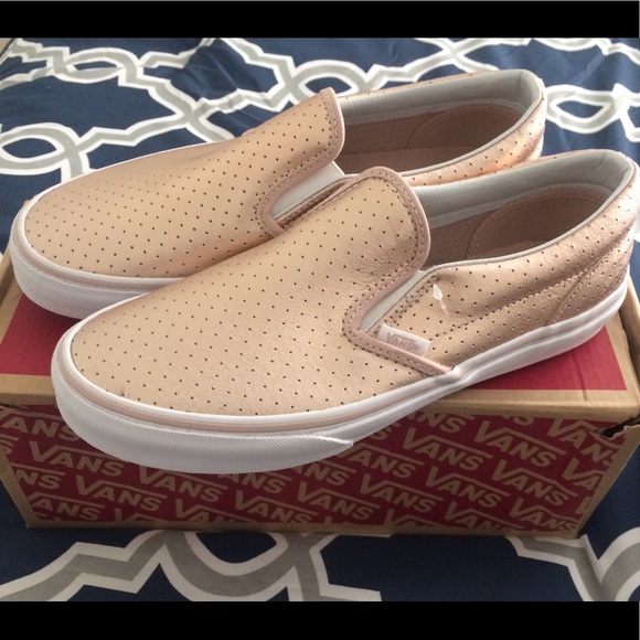 rose gold slip on vans womens